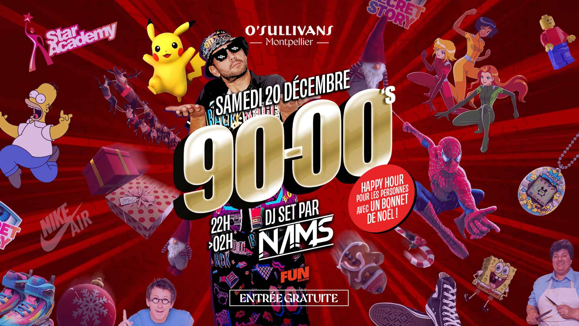 O’Sullivans Montpellier soirée noel 90s 2000s