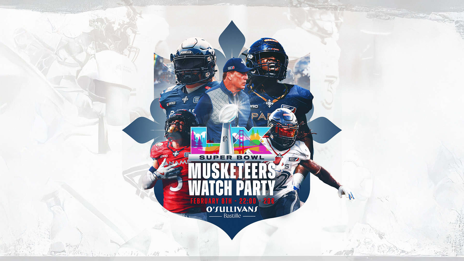 Super bowl 2026 musketeers watch party Bastille