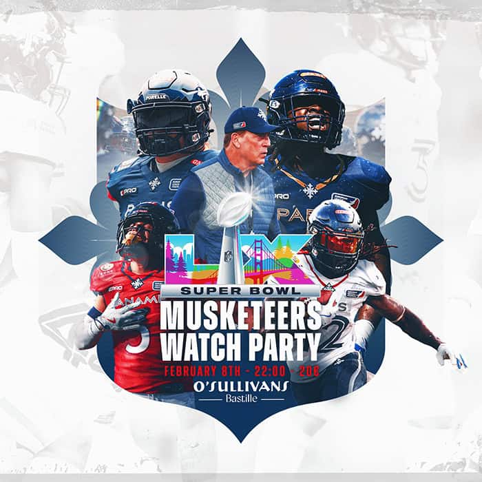 Super bowl musketeers watch party